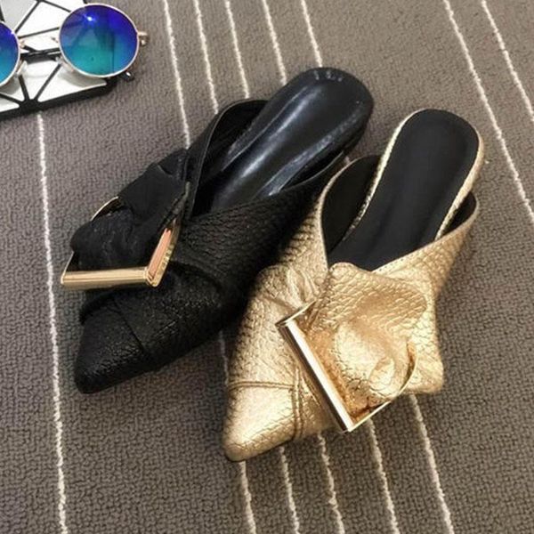 

slippers women flat fashion close toe mule shoes slip on casual loafers brand slide summer flip flops zapatos de mujer, Black