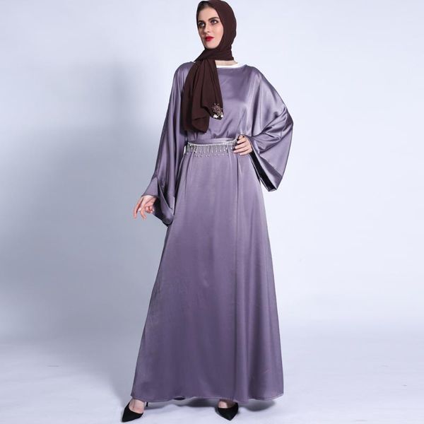 

ethnic clothing mandylandy muslim dress matte solid color loose abaya tassel rhinestone belt long ramadan autumn women robe, Red