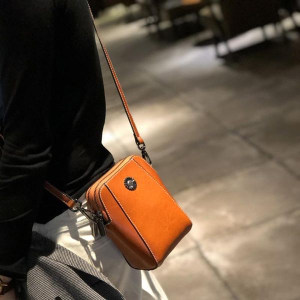 

leather mobile bag women's messenger cow 2021 shoulder oil wax skin small square purses crossbody bags