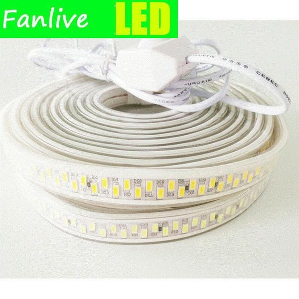 

strips fanlive 50m/lot 180leds/m double row ac110v 220v smd 5730/5630 led strip tape flexible warm white waterproof for home decoration