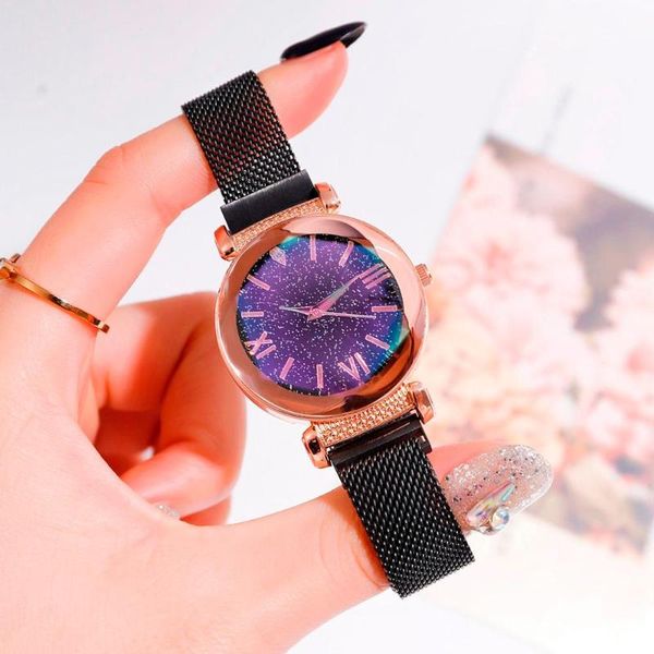 

wristwatches diamond women watch magnetic starry sky for female clock waterproof ladies wrist relogio feminino q, Slivery;brown