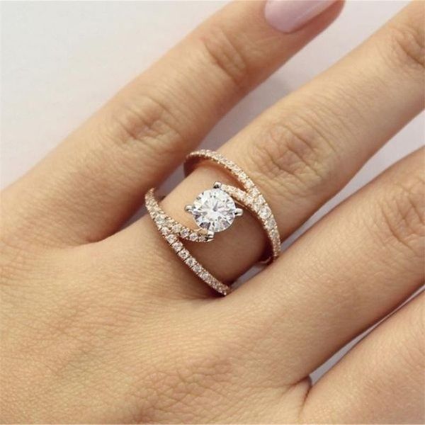 

wholesale trendy geometry zircon crystal women's ring engagement wedding party female rings jewelry hand accessories size 6-10 cluster, Golden;silver