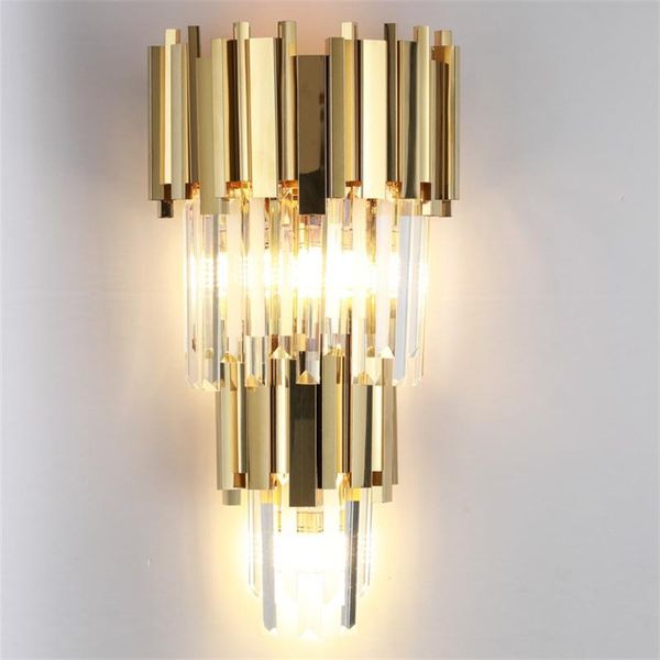 

wall lamps modern stainless steel shine gold lamp k9 crystal transparent clear glass lighting fixture led sconce for bedroom
