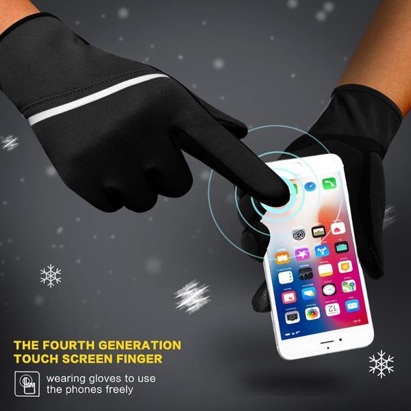 

cycling gloves winter warm mittens windproof touch screen non-slip full finger bicycle accessories replacement parts, Black