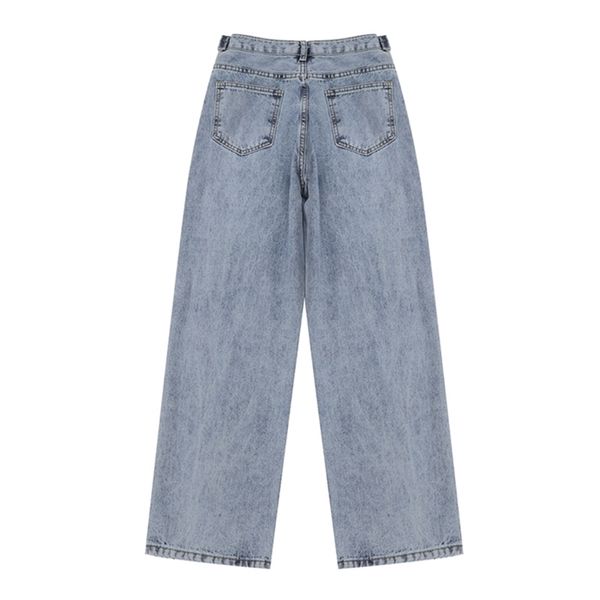 

light blue denim trousers vintage wide leg jeans women korean straight long pants high waist casual loose with belt 2021 spring