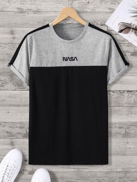 

men letter graphic two tone tee r2ru#, White;black