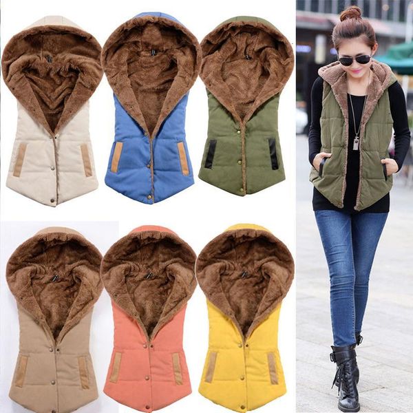 

women's vests winter women high fashion slim plus velvet hooded sleeveless hoodies female fleece thick warm waistcoat vest coat jacket, Black;white