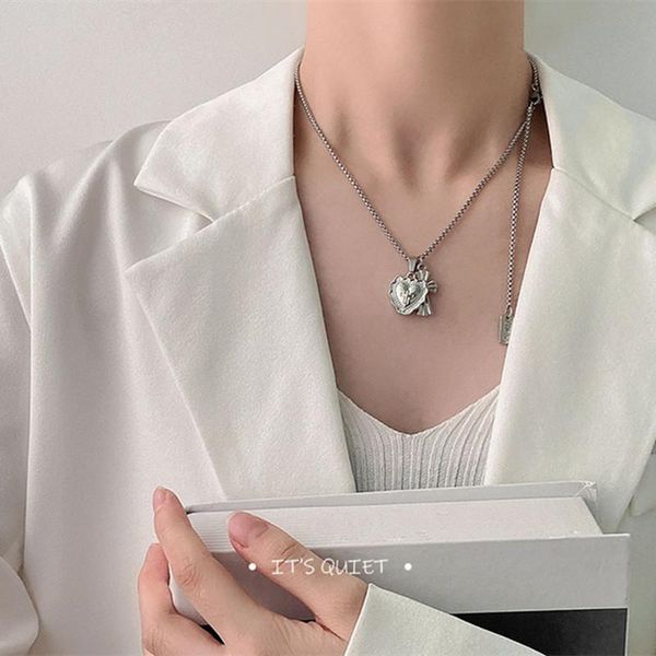 

chains heart necklace women cross necklaces woman retro fashion stainless steel elegant jewelry girl kpop party trendy metal naszyjnik, Silver