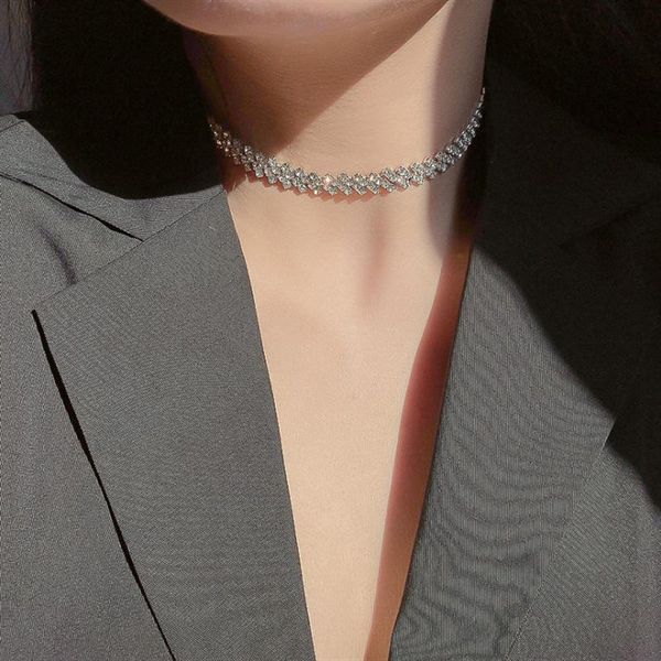 

chokers fashion luxury design rhinestone choker necklaces for women geometric crystal charm weddings anniversary jewelry, Golden;silver