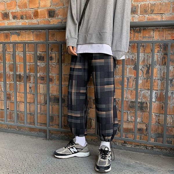 

men's pants ins couple korean spring and summer casual plaid straight student wear streetwear fashion sport recommend, Black