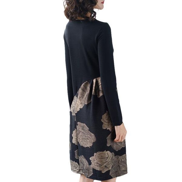 

casual dresses 2021 large size 4xlspring printed dress round neck long sleeve slim autumn loose women bottom a012, Black;gray
