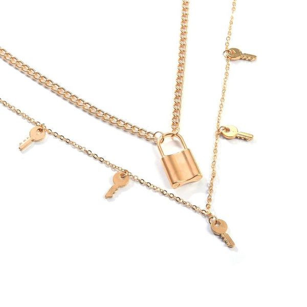 

pendant necklaces states exaggerated punk key padlock necklace ms fashionable sautoir sweater chain, Silver