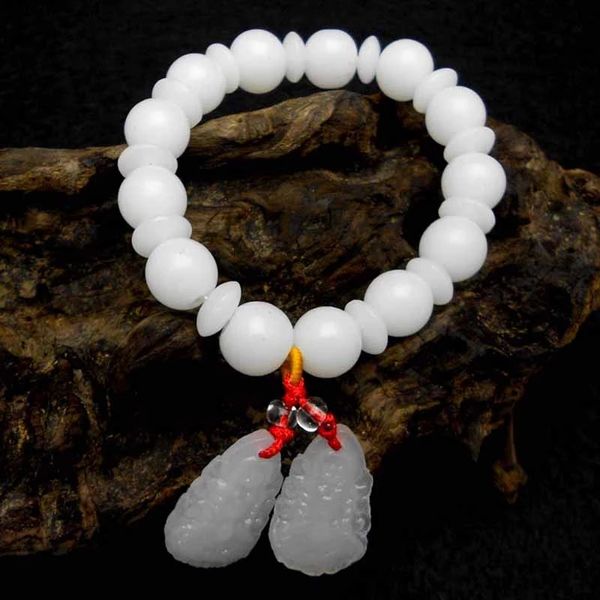 Yglcj 1 pcs branco buddha bodhisattva pingente com pérola verde elástica pulseira afortunado bracelete China jóias orientais ajustáveis