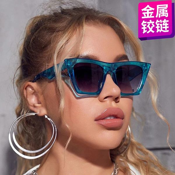 

fashion sunglasses frames metal hinge big frame dark blue for women, Black