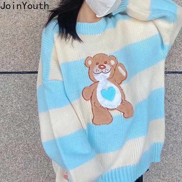 

women's sweaters joinyouth preppy style cute bear pullover sweater women autumn winter korean loose jumper sweet striped wild knitted j, White;black
