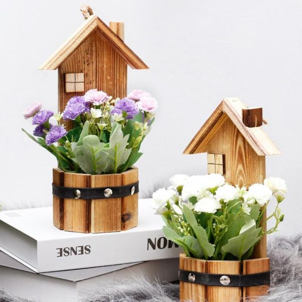 

artificial lilac bonsai simulation faux silk flower decoration portable wooden house fake potted plant home office wedding decor decorative