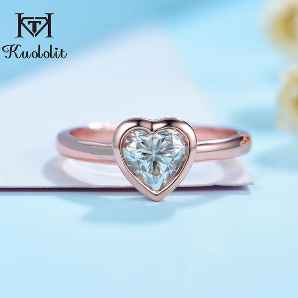 

kuololit 585 10k 14k solid gold moissanite ring for women luxury rose white yellow heart shape vintage engagement cluster rings, Golden;silver