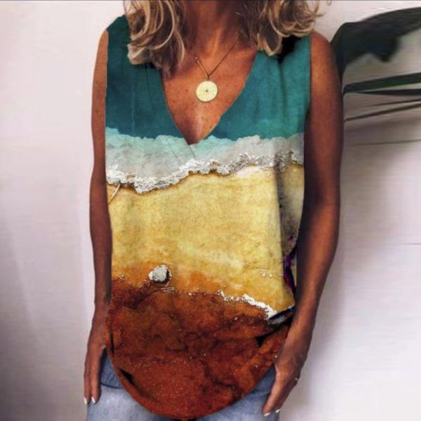 

women's t-shirt harajuku tshirt women 2021 fashion whale print sleeveless v-neck loose shirt vest tank funny t shirts debardeur femmes, White