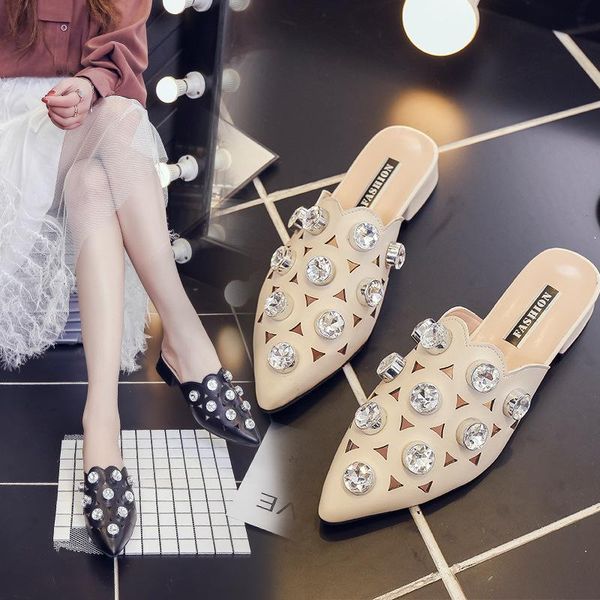 

slippers 2021 summer korean version of the fashion thick with high-heeled patent leather word belt buckle baotou half, Black