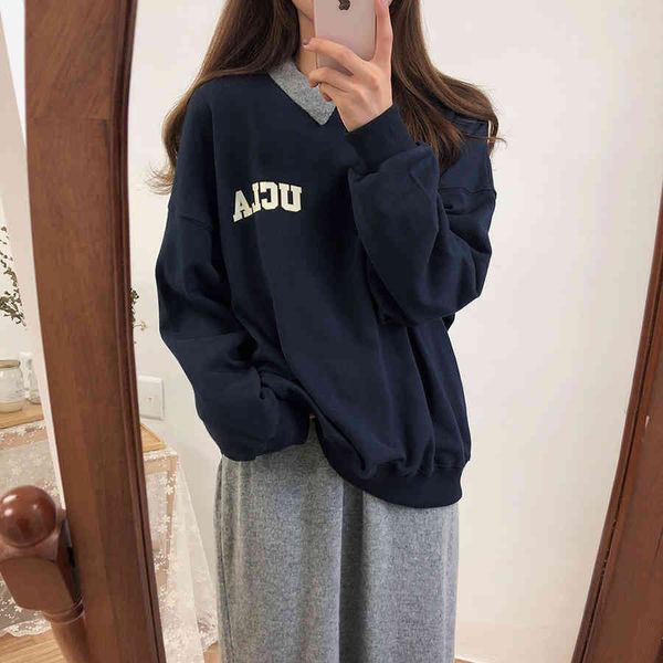 

vestidos letter printed fleece winter casual fleece women hoodies sweatshirts pullovers loose hooded female thick coat 210420, Black