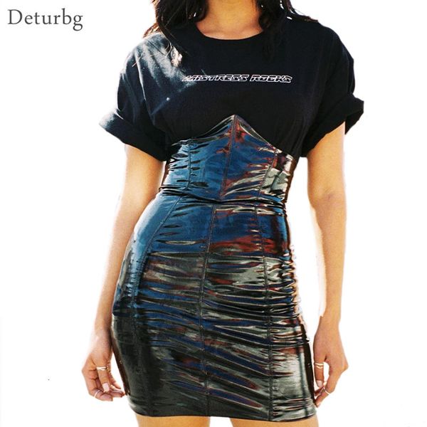 

casual dresses womens bodycon mini pleated skirt female streetwear high waist faux leather zipped black bandage pu skirts sai, Black;gray