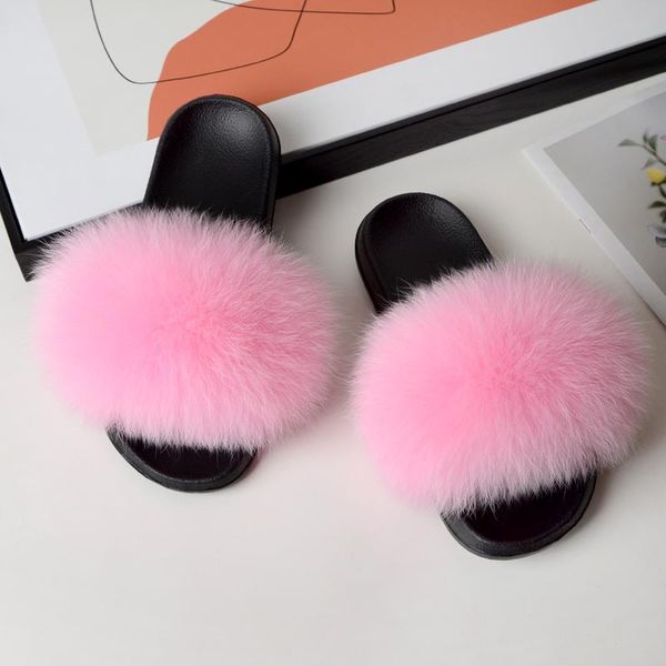 

slippers fur women real slides home furry flat sandals female cute fluffy house shoes woman plush, Black
