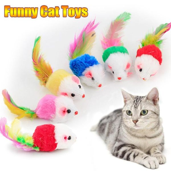 

cat toys cute mini soft fleece false mouse toy colorful feather funny playing training for cats kitten puppy pet supplies