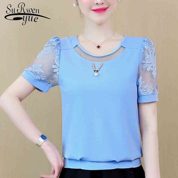 

ladies shirts summer women korean short sleeve plus size pink shirt mesh women's clothing 4688 50 210521, White