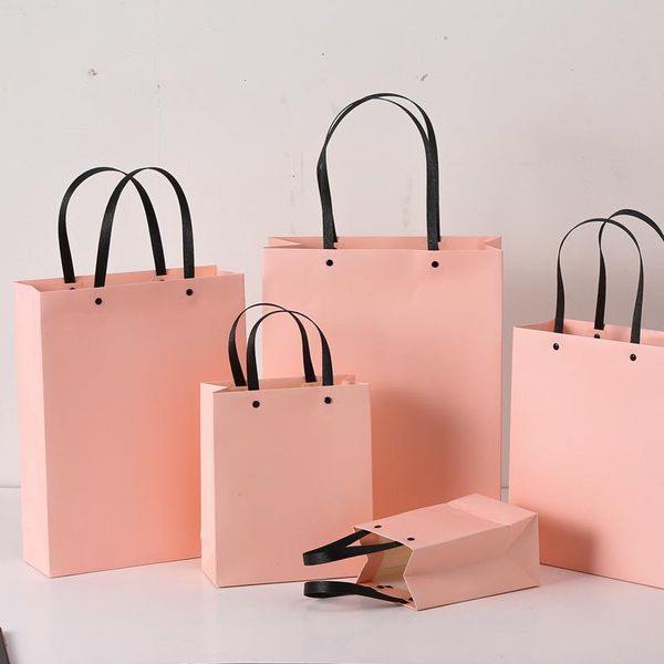 

gift wrap xf17 10pcs/lot elegant pink cardboard paper bag candy box handle wedding party handbag shopping