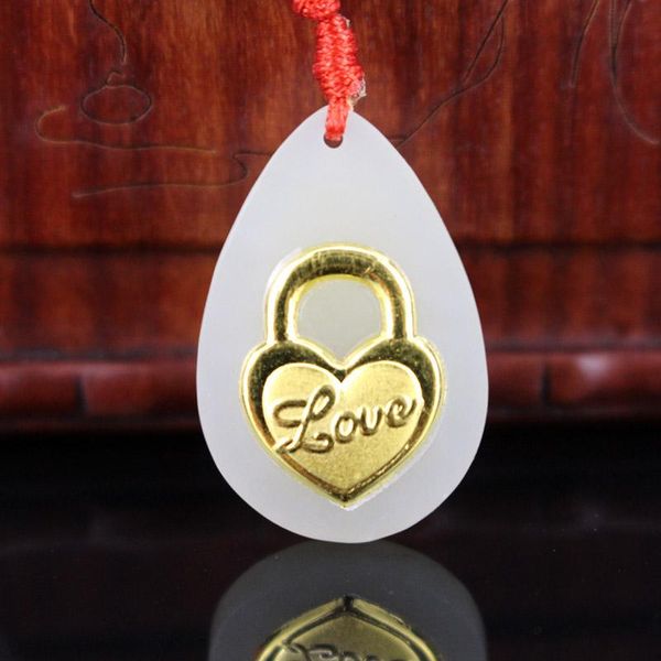

lockets fashion design men women necklace pendant couple lock white natural hetian jade lucky pendants quality, Silver