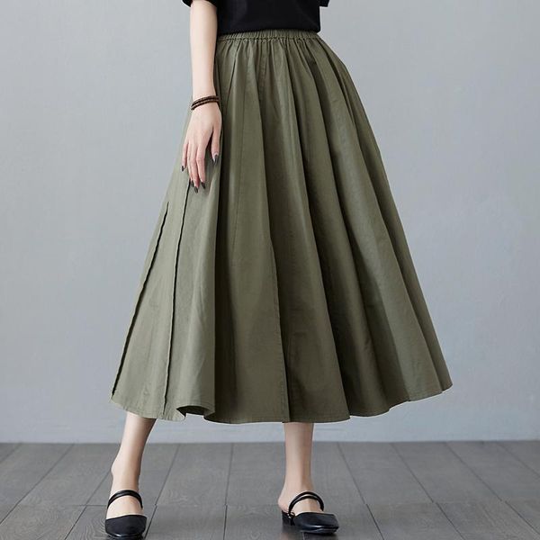 

skirts coigarsam vintage women skirt summer elastic waist army green khaki black 6122