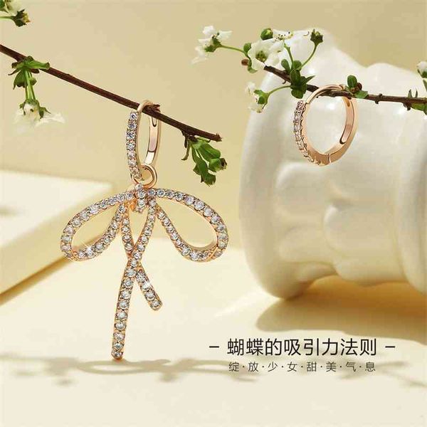 

female s925 silver personality bow fashion ab double wear zircon earrings, Black