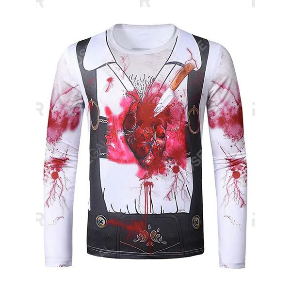 

halloween men's pierced heart faux suit pattern round neck t-shirt, Black