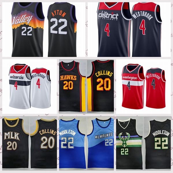 

2021 low-priced Men Retro Basketball Jersey John 20Collins Russell 4 Westbrook Vintage DeAndre 22 Ayton Breathable Short Size S-2XL Blue whi, Color1