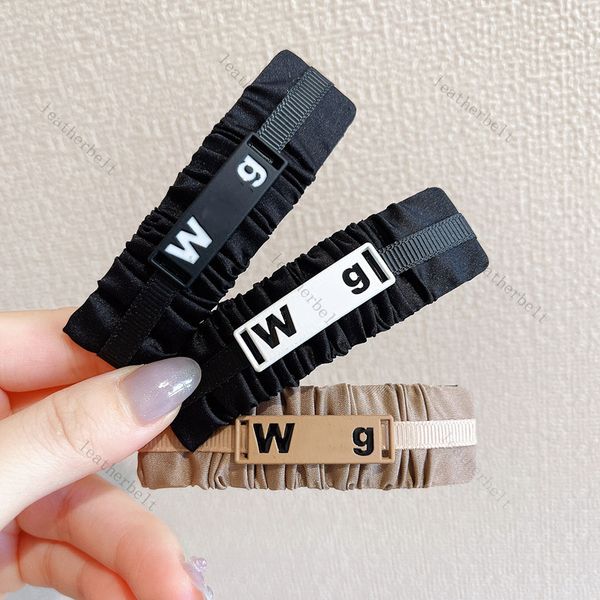 

letter printed hair clips fold cloth barrettes sweet elegant elastic hairpin retro simple solid color barrette, Golden;silver