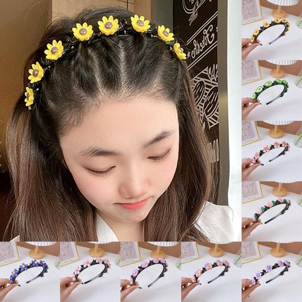 

hair accessories cute cartoon flower double bangs braided hairbands for girls sweet hairstyle clips headband fashion, Slivery;white