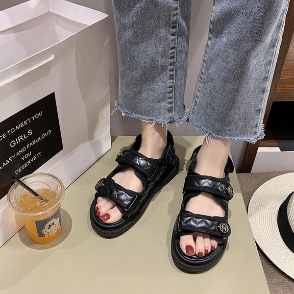 

sandals hook loop slingback platform designer 2021 summer gladiator women beach buckle strap soft chunky heel sports shoes, Black