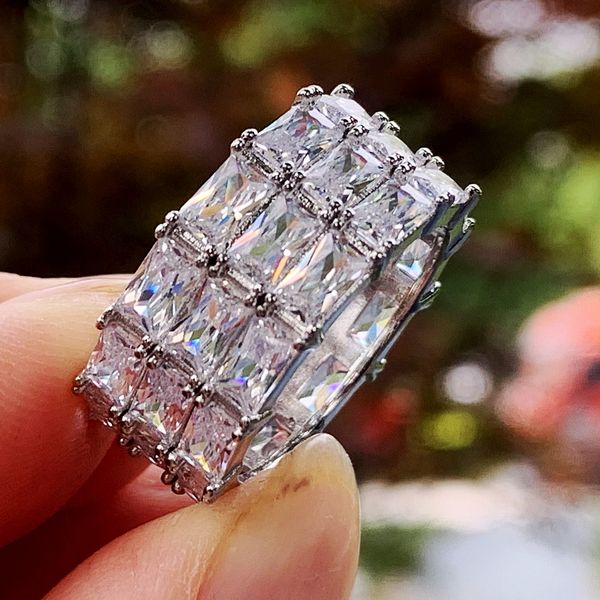 

2021 sell wedding ring jewelry sterling siler three rows princess cut white z cz diamond party eternity women engagement, Slivery;golden