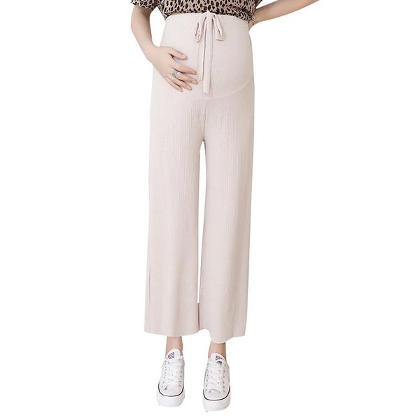 

length thin wide leg maternity pants elastic waist belly trousers clothes for pregnant pant women ol formal work pregnancy bottoms, White