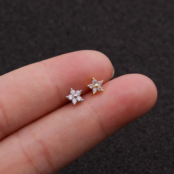 

personality flower fine rod stud zircon stud stainless steel, Golden;silver