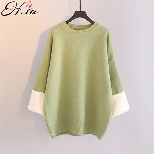 

ropa mujer invierno patchwork green knit sweater and jumpers white sleeve casual thick warm winter knitwear 210430, Black;gray