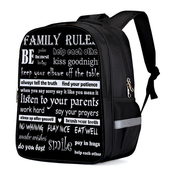 

backpack family rules text black background simple student schoolbag boys and girls backpacks fashion