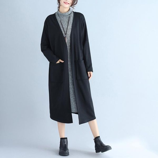 

women's sweaters 2021 women autumn long sweater coat casual sleeve knitted cardigan female loose solid outwear plus size s-5xl, White;black