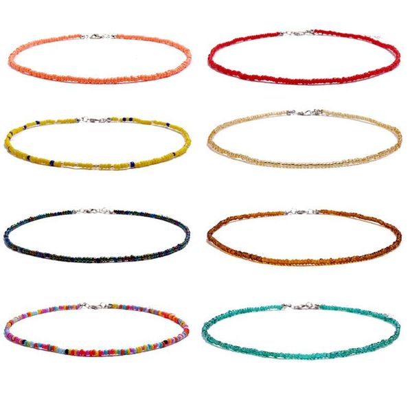 

chokers handmade seed bead choker fashion bohemian ccolorful beaded short clavicle collar necklace for women beach party jewelry gift, Golden;silver