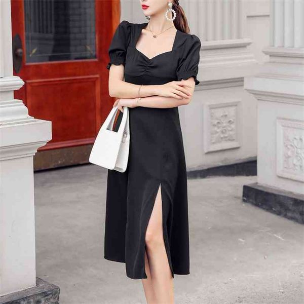 

split black dress women summer short sleeve evening party female vintage high waist vestidos mujer plus size 210601, Black;gray