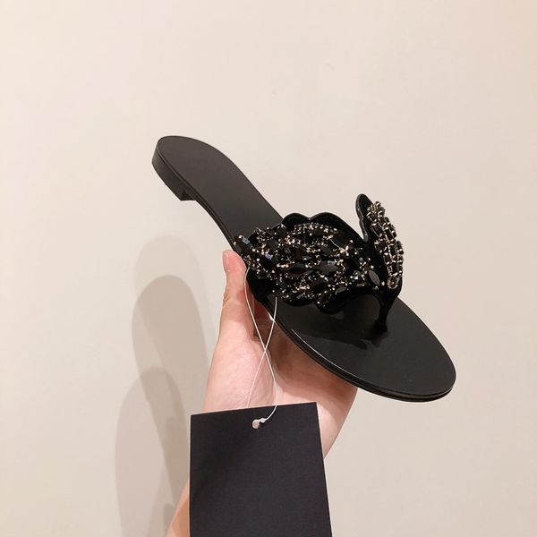 

2021ss women beach slippers spring summer fashion women flip flops real leather lady slippers metal women shoes flat ladies slippers large s, Black