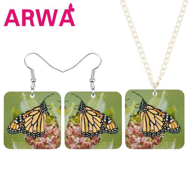 

earrings & necklace arwa acrylic square monarch butterfly flower jewelry sets animal insect for women girl trendy gift accessories, Silver
