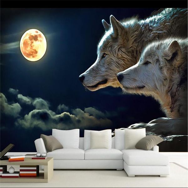 

shuhiko decoration paper 3d night bright round moon wolf attack room restaurant el wall family background foto tapeten wallpapers
