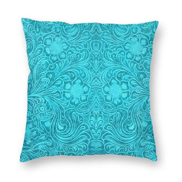 

cushion/decorative pillow turquoise leather texture cushion cover embossed floral pattern floor case for living room pillowcase home decorat