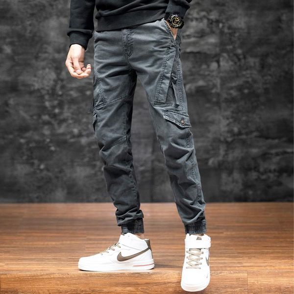 

men's pants mens cargo men fashion 2021 side pockets hip hop joggers male japanese streetwear trousers blue, Black